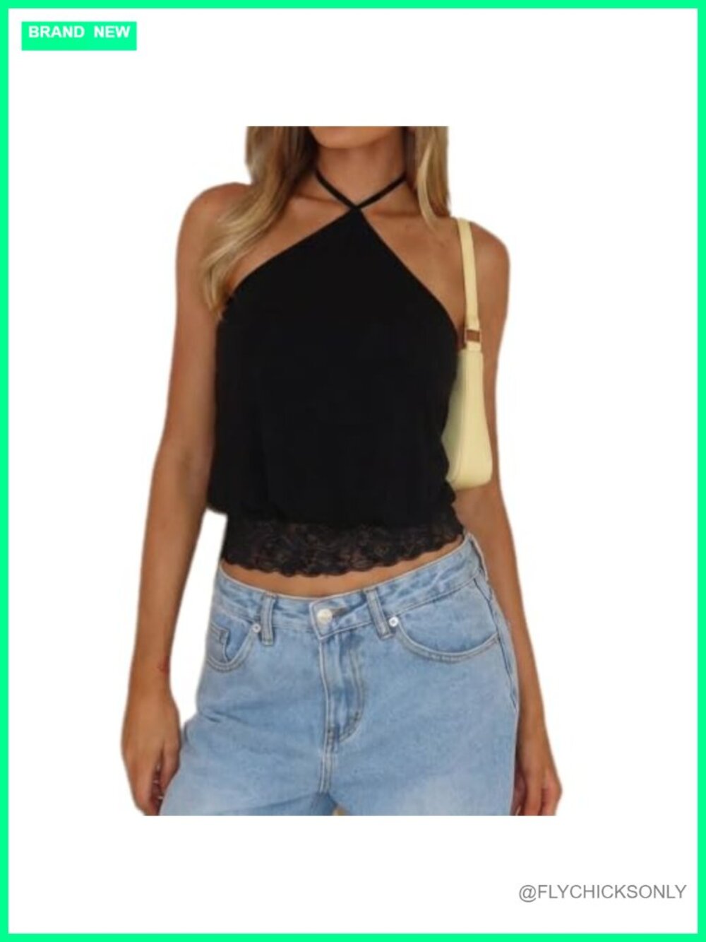 Women Halter Crop Tank Top Lace Trim Cinched Waist Self Tie Going Out Top